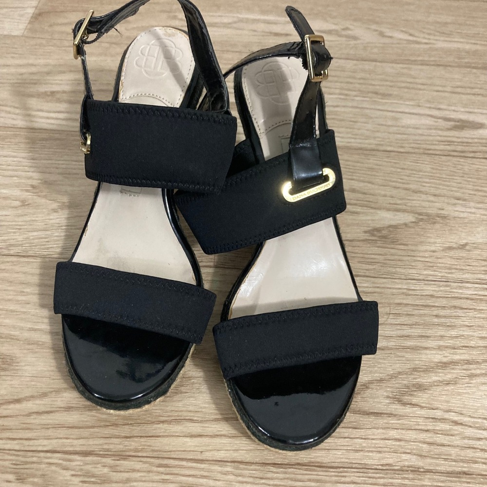 Dana Buchman Wedge Sandals Womens 7.5 Black  Espadrille DBPaxton HEELS